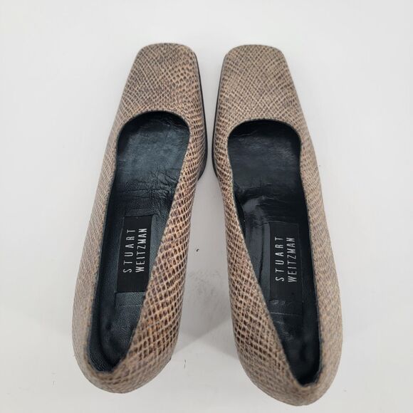 Stuart Weitzman Size 6.5 Snakeskin Heels Leather Slip On Shoes Tan Brown Womens - Picture 5 of 9